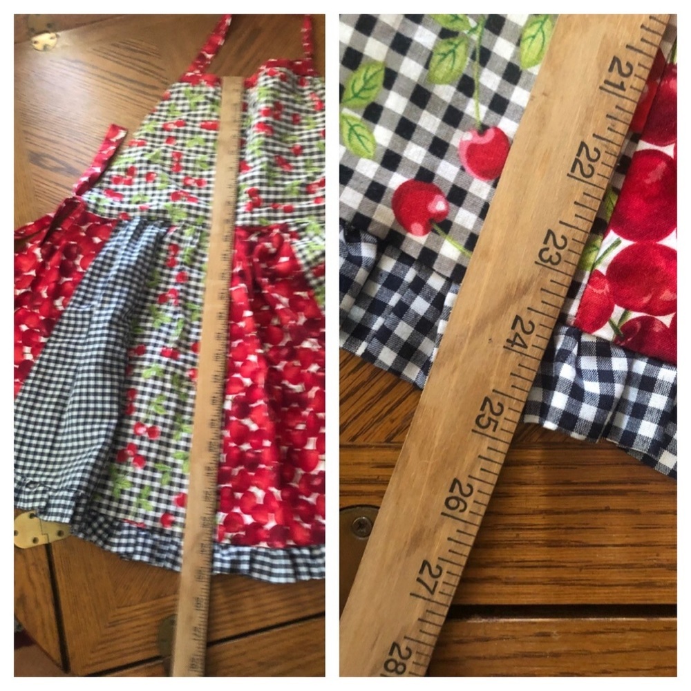 Vintage Rockabilly Cherries and Gingham Print Bib Apron - Picture 9 of 12